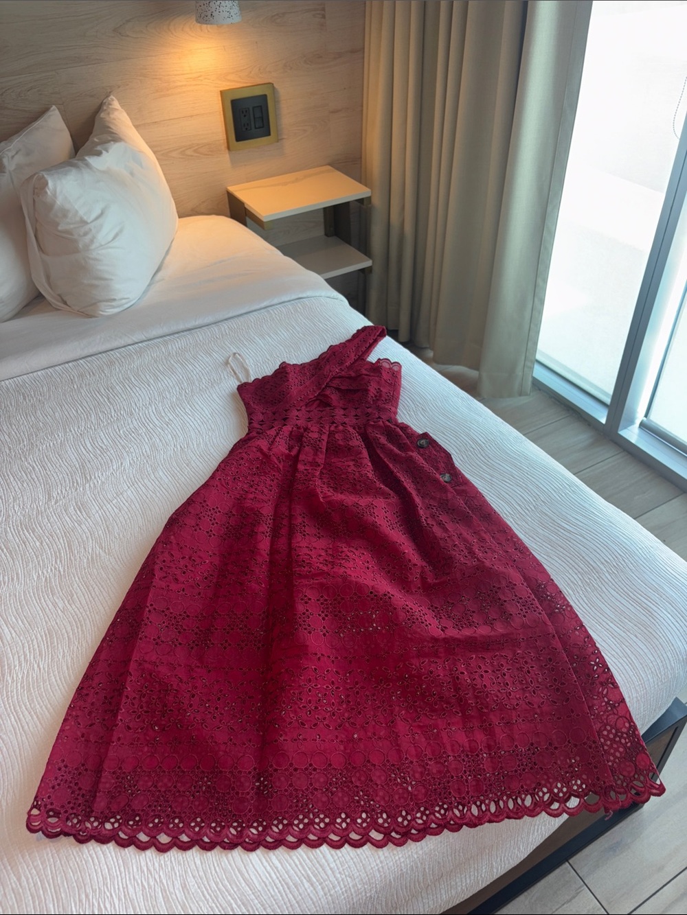 Self-Portrait One Shoulder Red Lace Dress